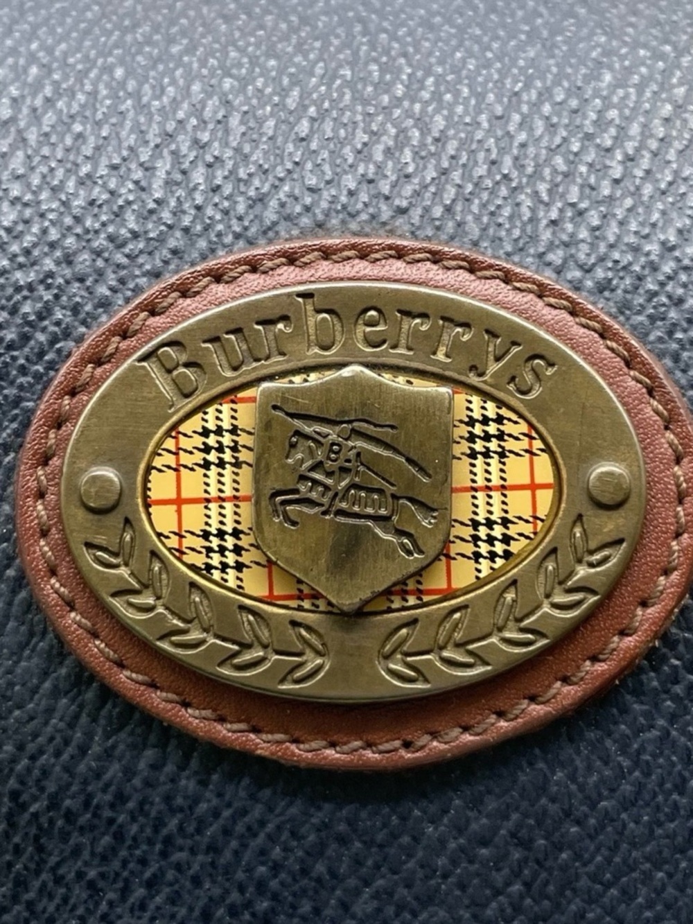 Burberry Navy and Brown Leather Trim Messenger Bag - Picture 7 of 10